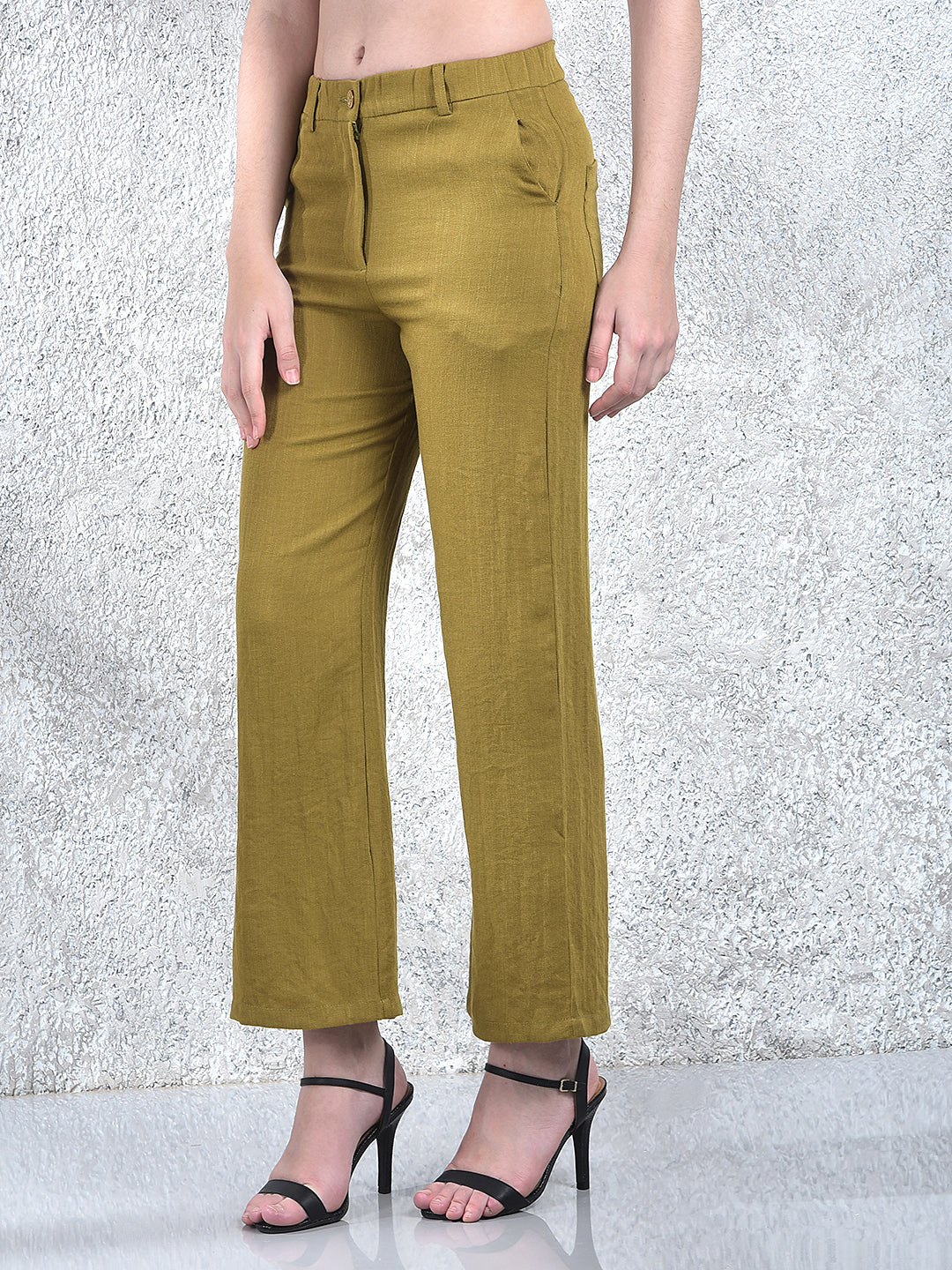 Olive Breeze Wide-Leg Trousers-Women Trousers-Crimsoune Club