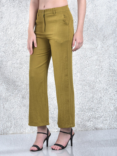 Olive Breeze Wide-Leg Trousers-Women Trousers-Crimsoune Club