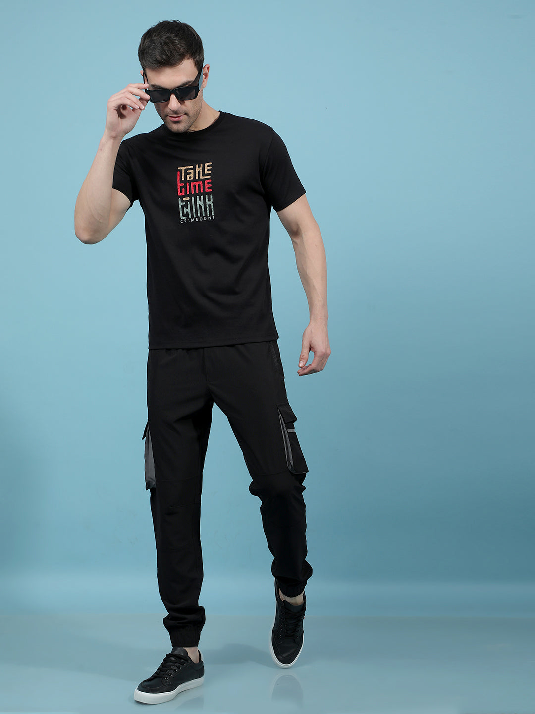 Black Cargo Joggers-Men Joggers-Crimsoune Club