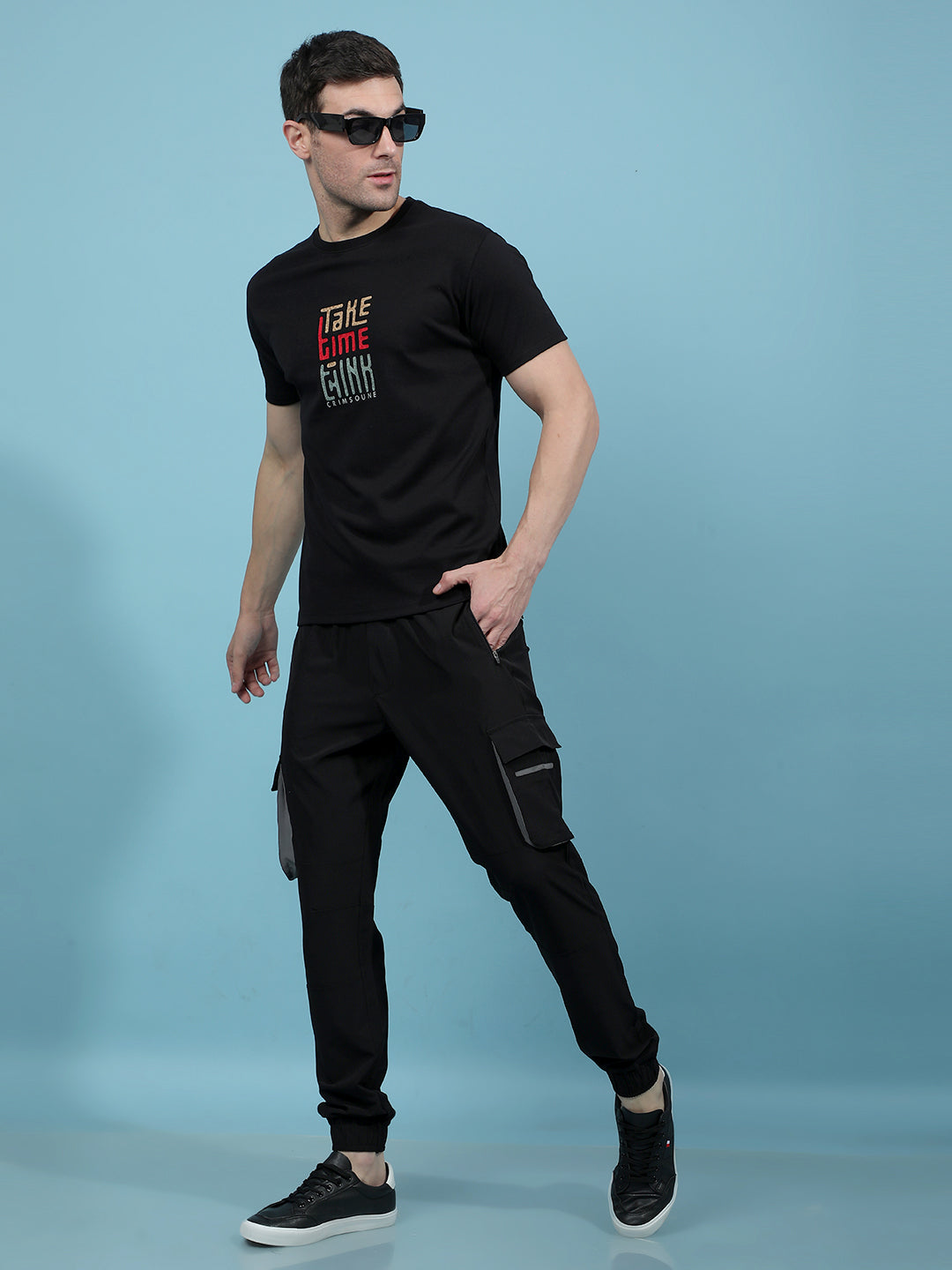 Black Cargo Joggers-Men Joggers-Crimsoune Club