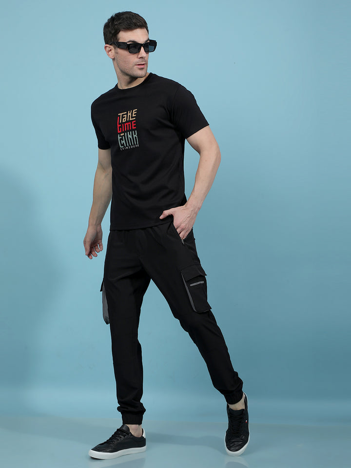 Black Cargo Joggers-Men Joggers-Crimsoune Club