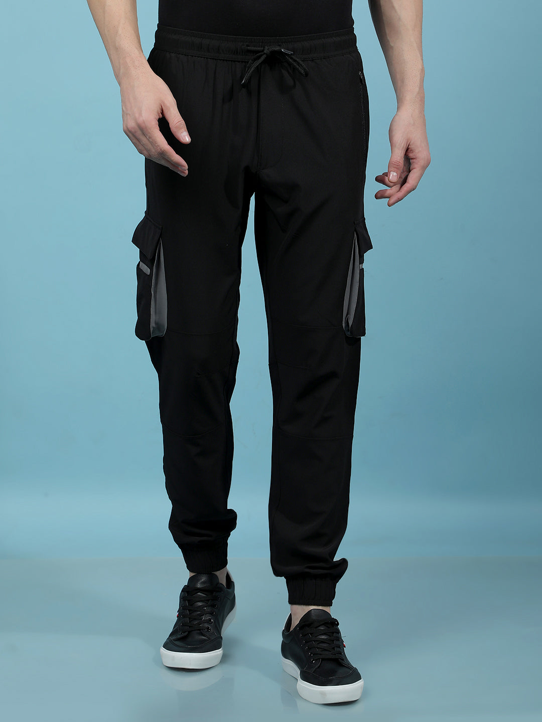 Black Cargo Joggers-Men Joggers-Crimsoune Club