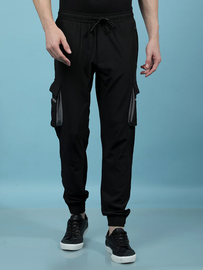 Black Cargo Joggers-Men Joggers-Crimsoune Club
