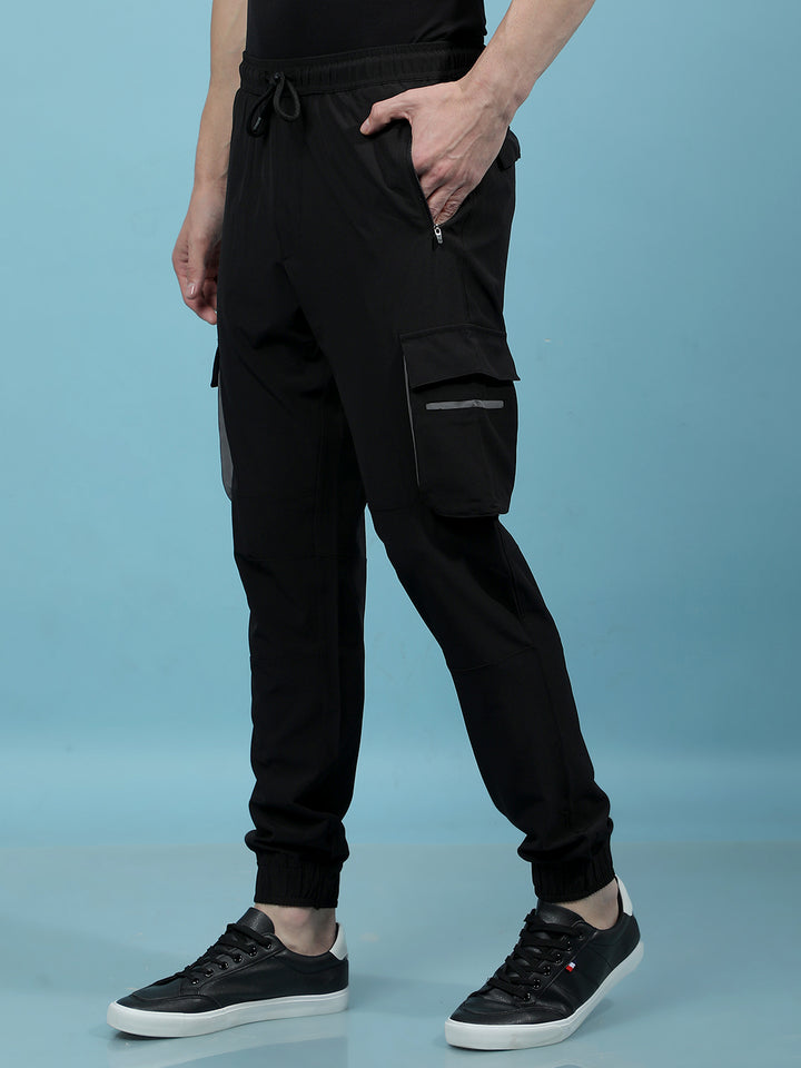 Black Cargo Joggers-Men Joggers-Crimsoune Club