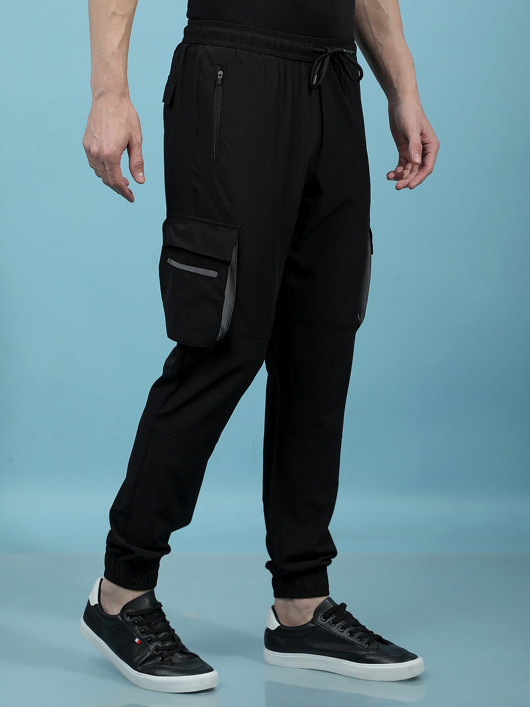 Black Cargo Joggers-Men Joggers-Crimsoune Club