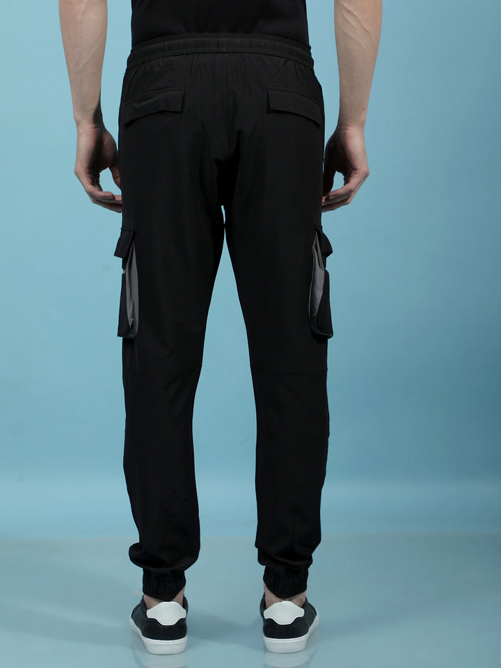 Black Cargo Joggers-Men Joggers-Crimsoune Club