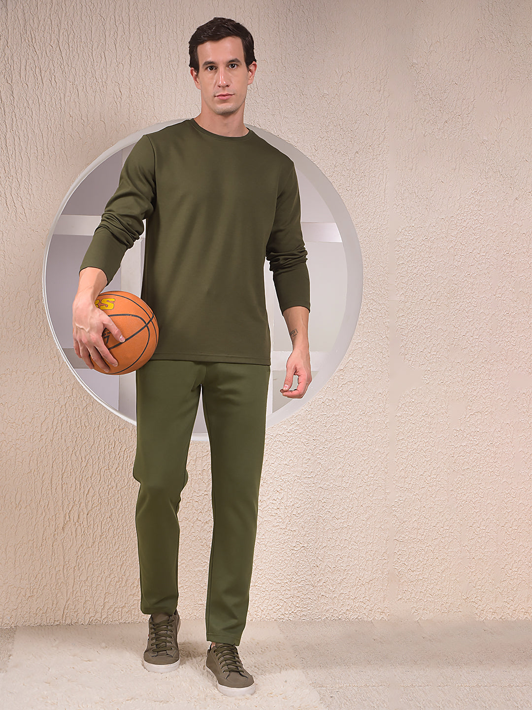 Olive Cotton Trackpants-Men Trackpants-Crimsoune Club