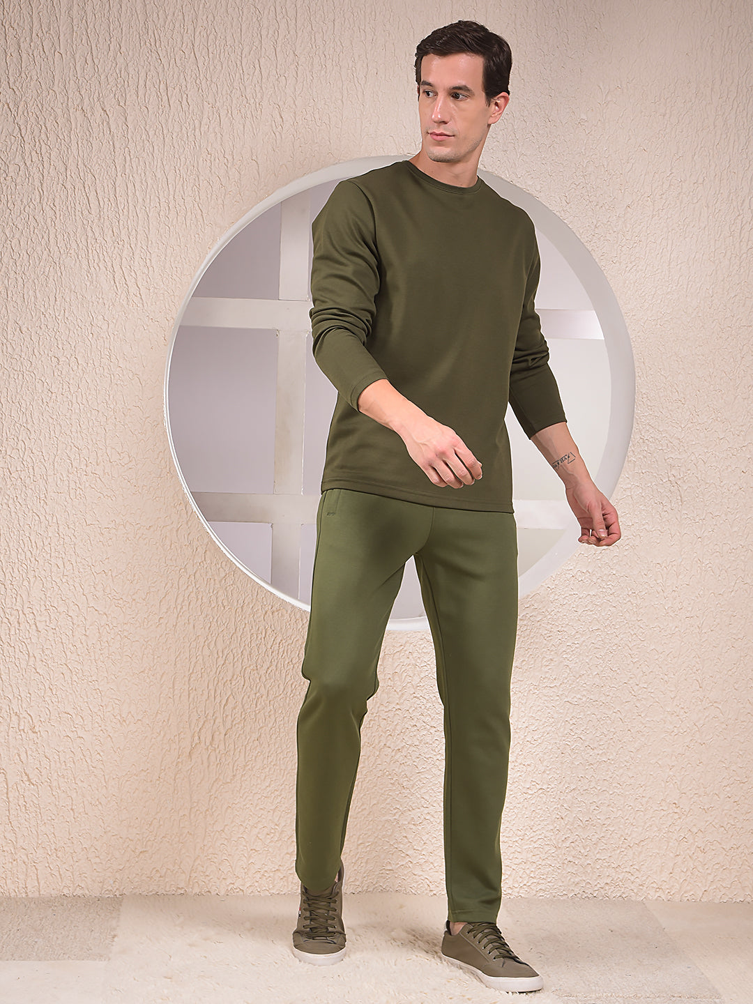 Olive Cotton Trackpants-Men Trackpants-Crimsoune Club