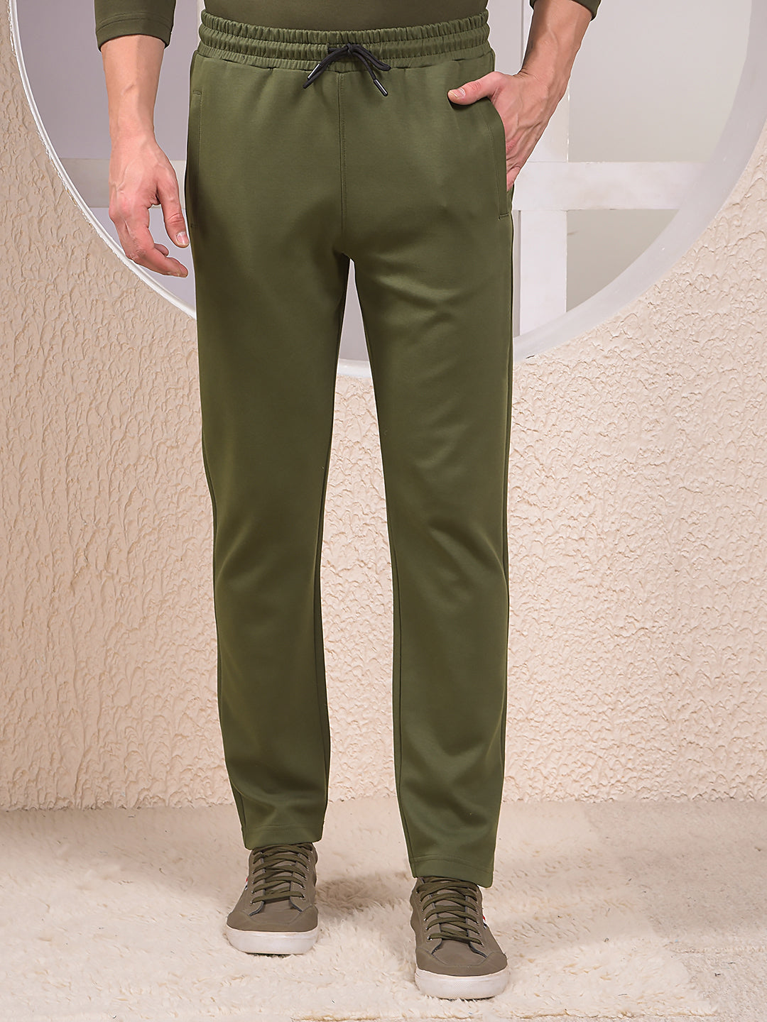 Olive Cotton Trackpants-Men Trackpants-Crimsoune Club