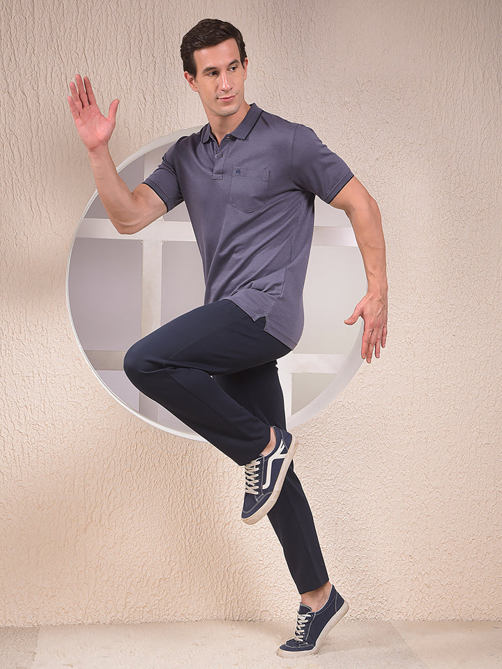 Navy Blue Cotton Trackpants-Men Trackpants-Crimsoune Club