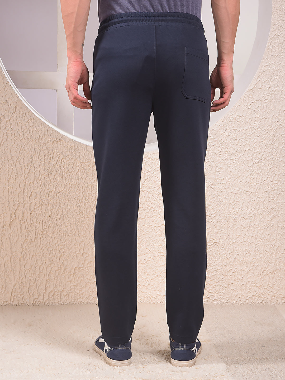 Navy Blue Cotton Trackpants-Men Trackpants-Crimsoune Club