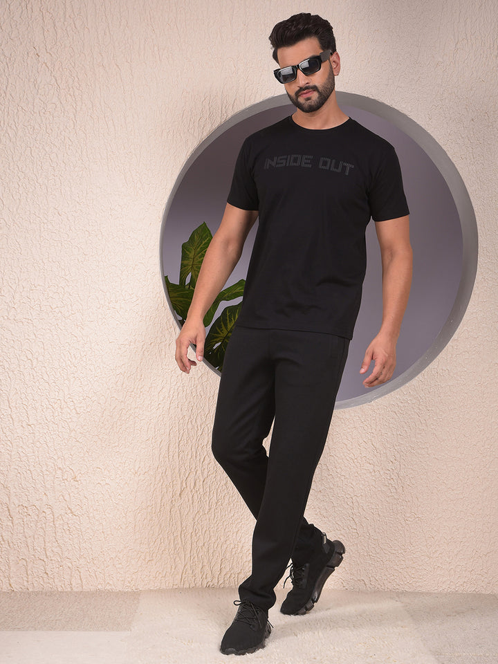 Black Cotton Trackpants-Men Trackpants-Crimsoune Club