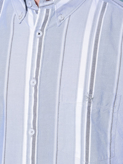 Grey Vertical Striped 100% Cotton Shirt-Men Shirts-Crimsoune Club