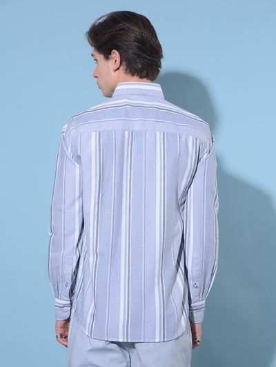 Grey Vertical Striped 100% Cotton Shirt-Men Shirts-Crimsoune Club