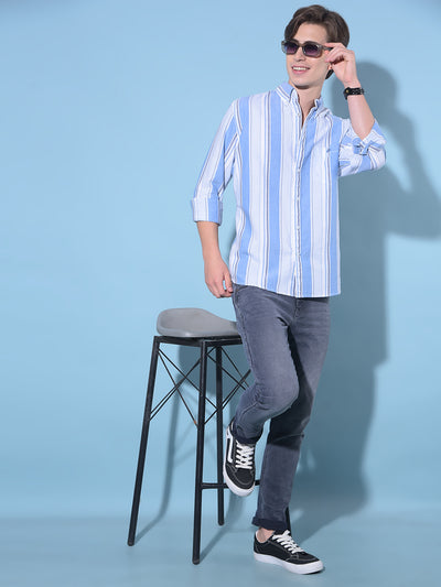 Blue Vertical Striped 100% Cotton Shirt-Men Shirts-Crimsoune Club