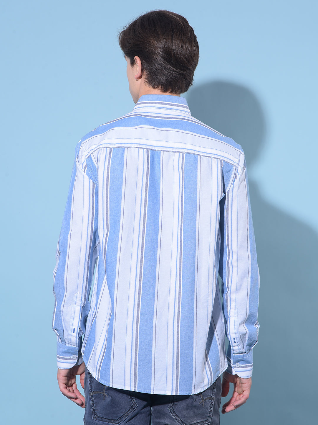 Blue Vertical Striped 100% Cotton Shirt-Men Shirts-Crimsoune Club