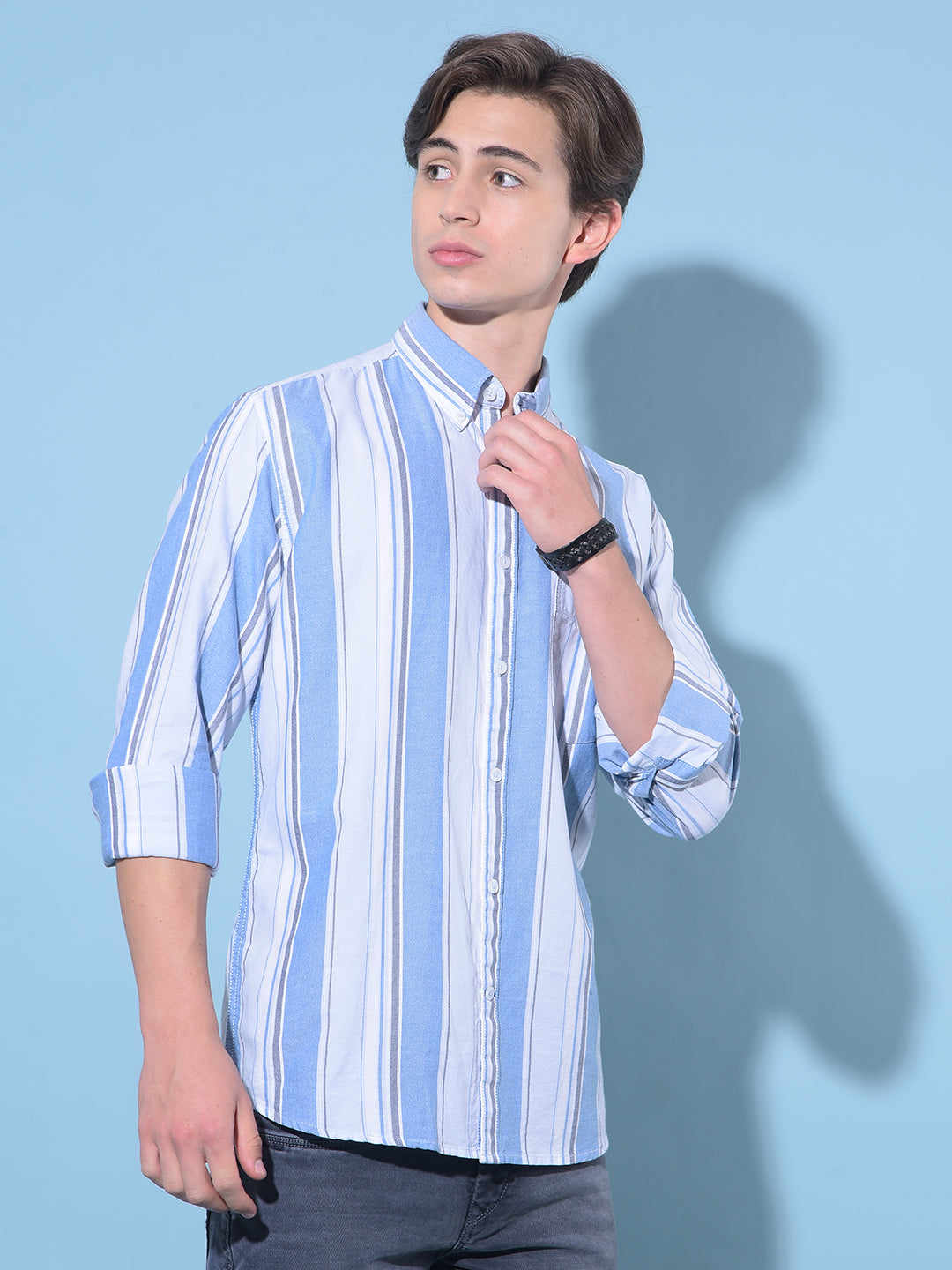 Blue Vertical Striped 100% Cotton Shirt-Men Shirts-Crimsoune Club