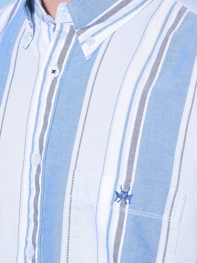 Blue Vertical Striped 100% Cotton Shirt-Men Shirts-Crimsoune Club