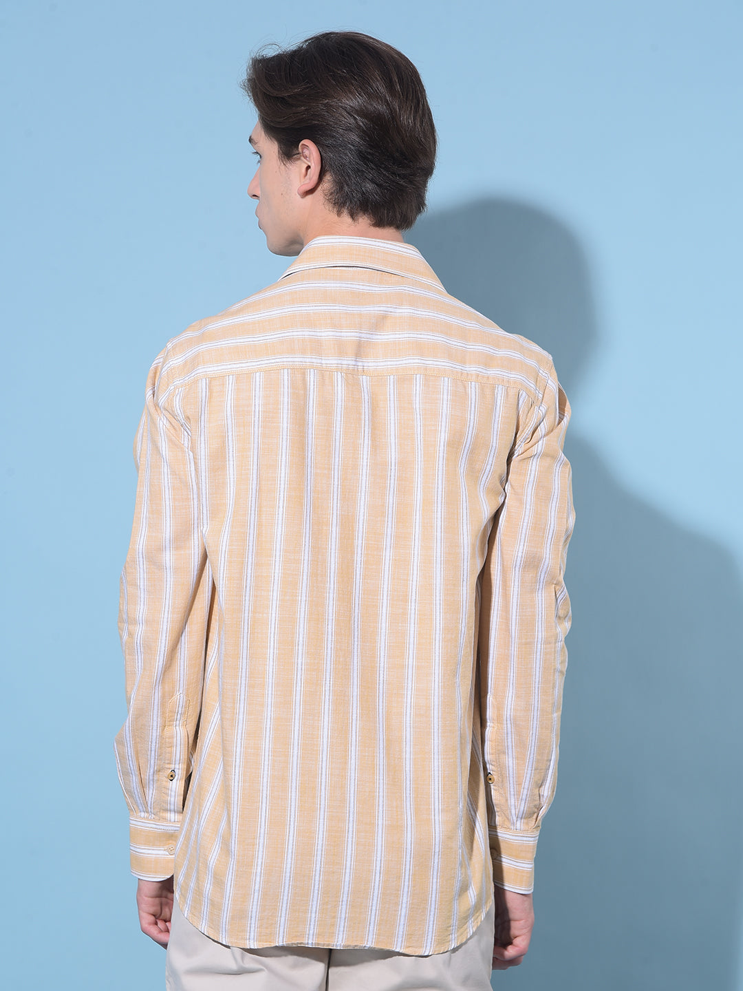 Yellow Vertical Striped 100% Cotton Shirt-Men Shirts-Crimsoune Club