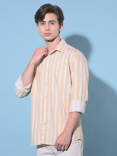 Yellow Vertical Striped 100% Cotton Shirt-Men Shirts-Crimsoune Club