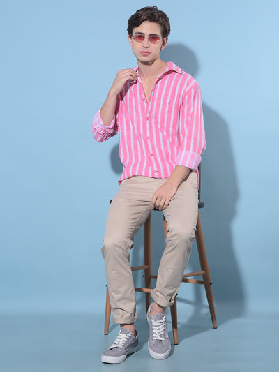 Pink Vertical Striped 100% Cotton Shirt-Men Shirts-Crimsoune Club