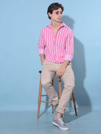 Pink Vertical Striped 100% Cotton Shirt-Men Shirts-Crimsoune Club