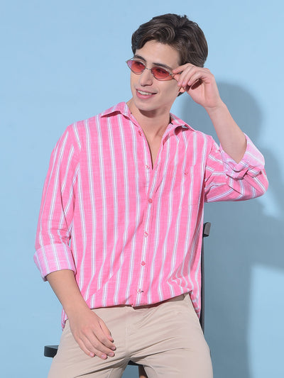 Pink Vertical Striped 100% Cotton Shirt-Men Shirts-Crimsoune Club