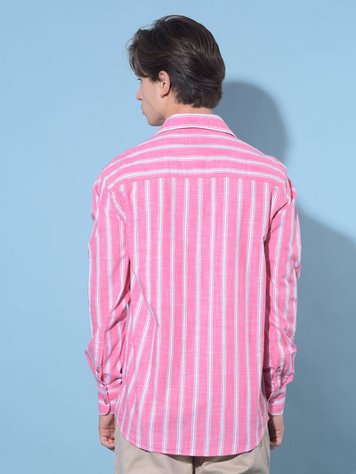 Pink Vertical Striped 100% Cotton Shirt-Men Shirts-Crimsoune Club