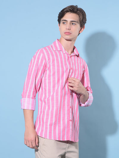 Pink Vertical Striped 100% Cotton Shirt-Men Shirts-Crimsoune Club