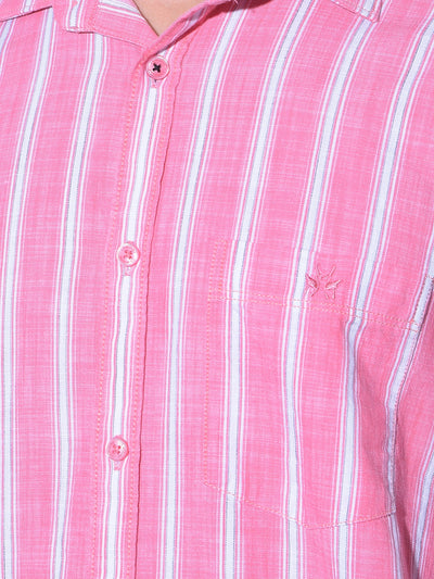 Pink Vertical Striped 100% Cotton Shirt-Men Shirts-Crimsoune Club