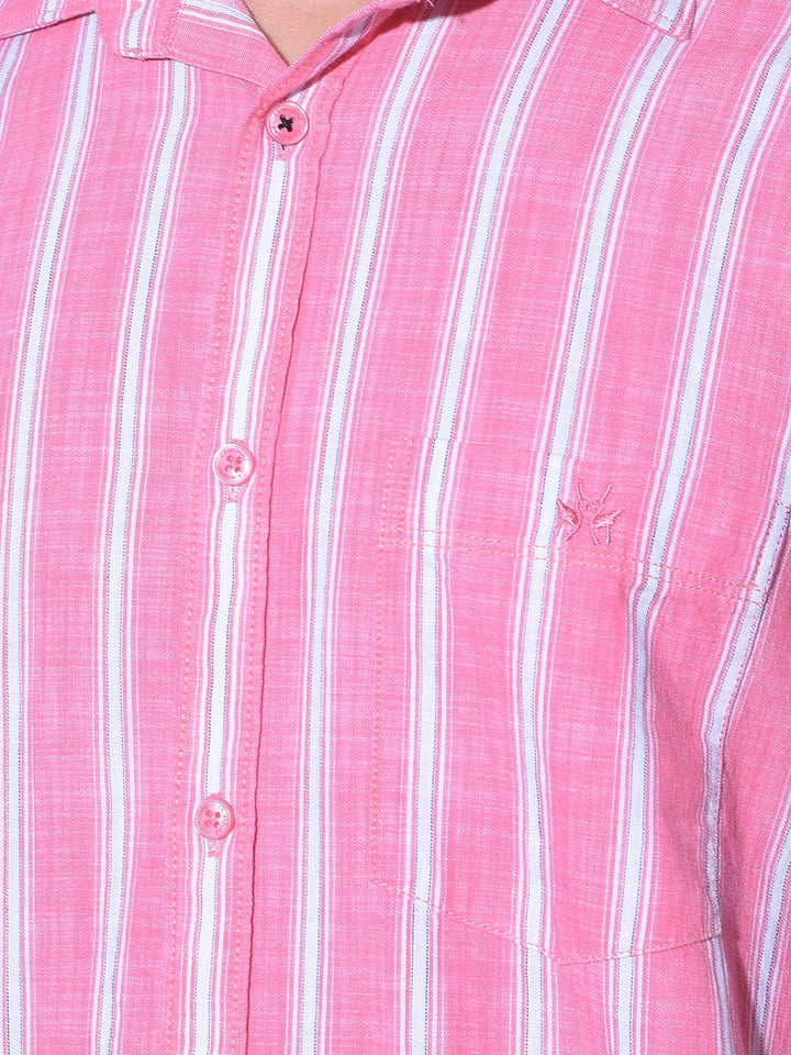 Pink Vertical Striped 100% Cotton Shirt-Men Shirts-Crimsoune Club