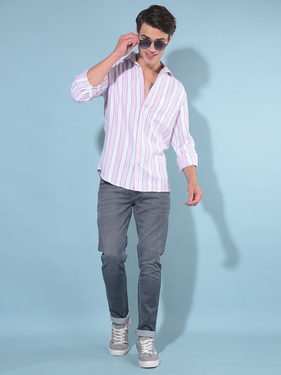 Pink Vertical Striped Shirt-Men Shirts-Crimsoune Club