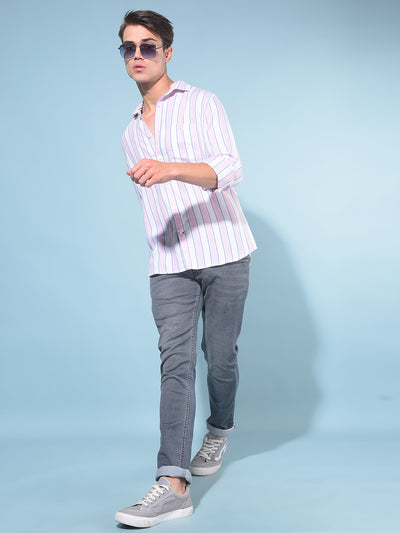 Pink Vertical Striped Shirt-Men Shirts-Crimsoune Club