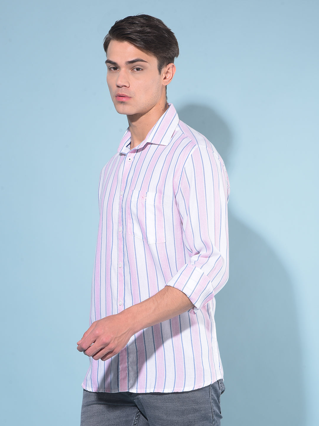 Pink Vertical Striped Shirt-Men Shirts-Crimsoune Club