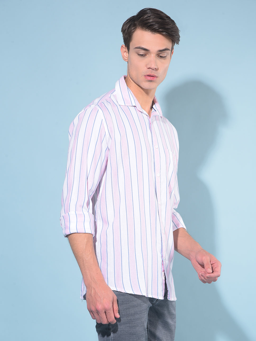 Pink Vertical Striped Shirt-Men Shirts-Crimsoune Club