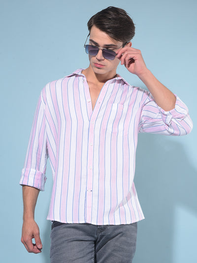 Pink Vertical Striped Shirt-Men Shirts-Crimsoune Club