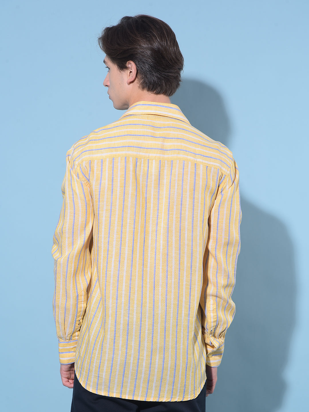 Yellow Vertical Striped Linen Shirt-Men Shirts-Crimsoune Club