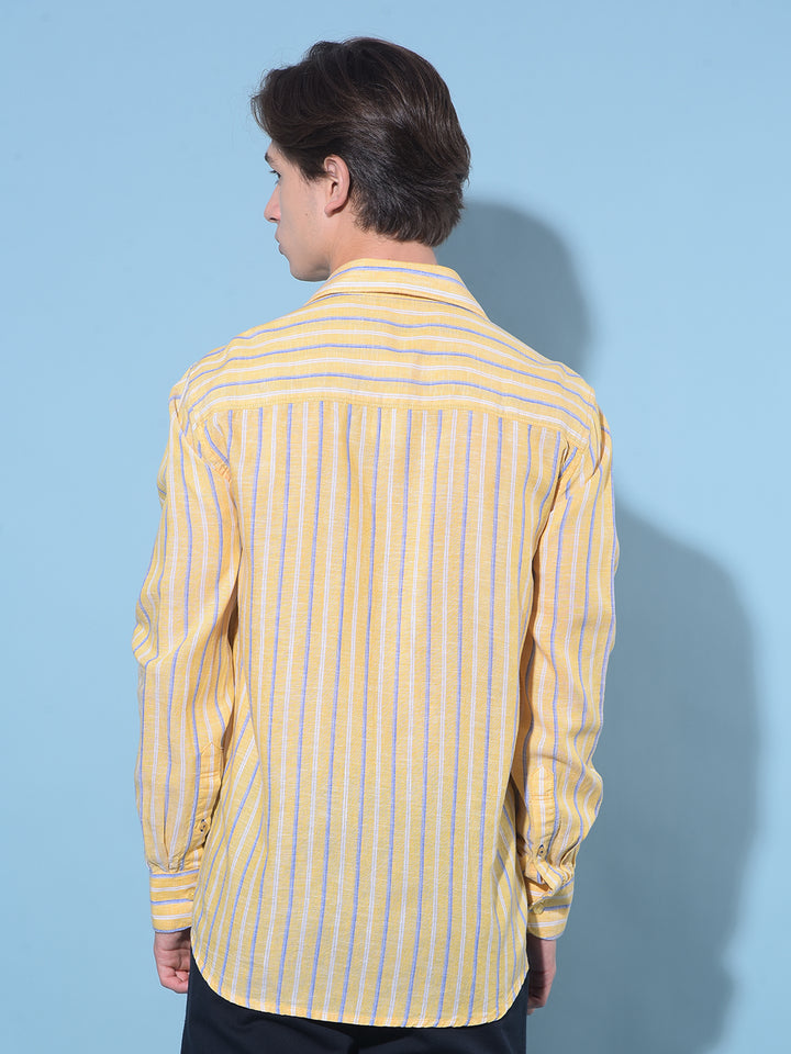 Yellow Vertical Striped Linen Shirt-Men Shirts-Crimsoune Club