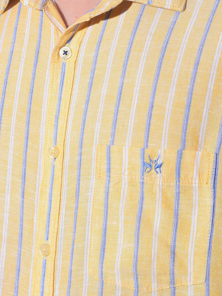 Yellow Vertical Striped Linen Shirt-Men Shirts-Crimsoune Club