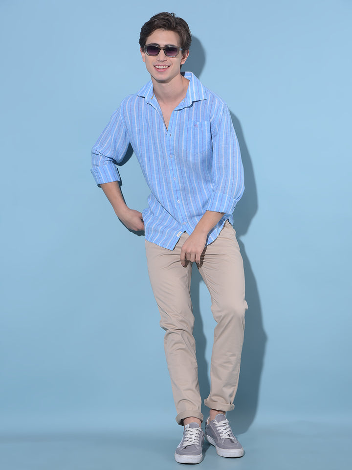 Blue Vertical Striped Linen Shirt-Men Shirts-Crimsoune Club