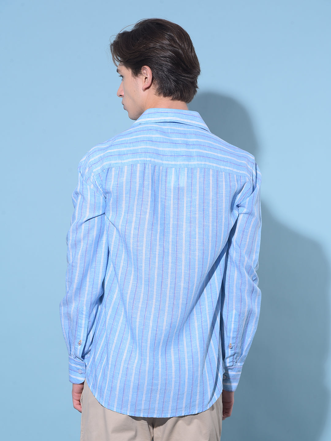 Blue Vertical Striped Linen Shirt-Men Shirts-Crimsoune Club