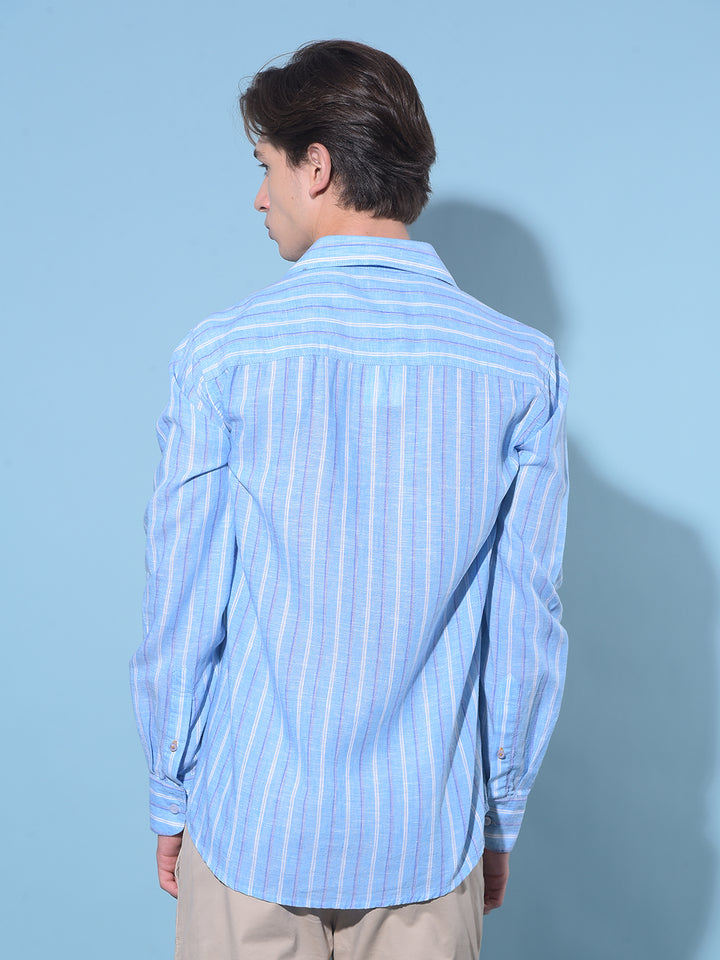 Blue Vertical Striped Linen Shirt-Men Shirts-Crimsoune Club