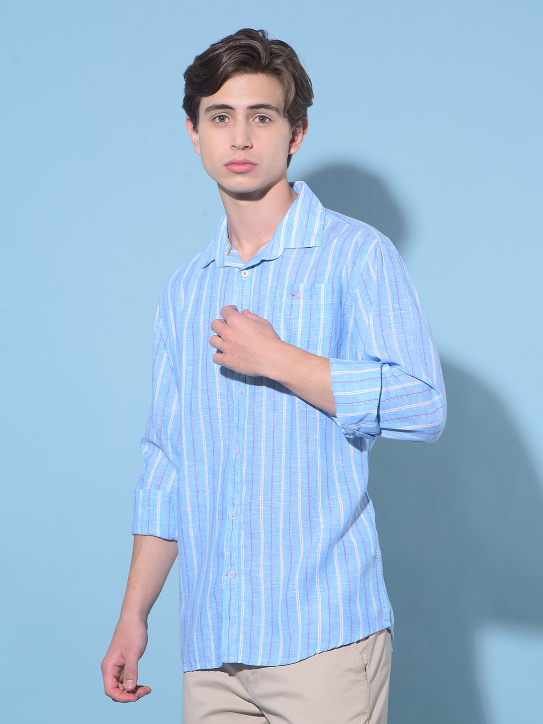 Blue Vertical Striped Linen Shirt-Men Shirts-Crimsoune Club