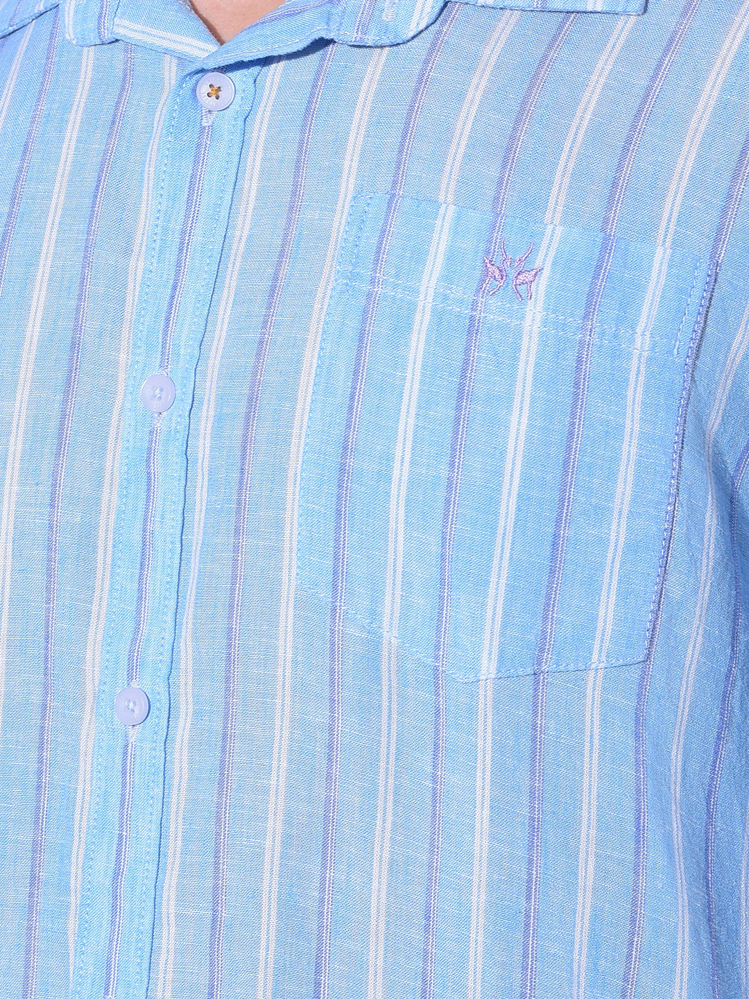 Blue Vertical Striped Linen Shirt-Men Shirts-Crimsoune Club