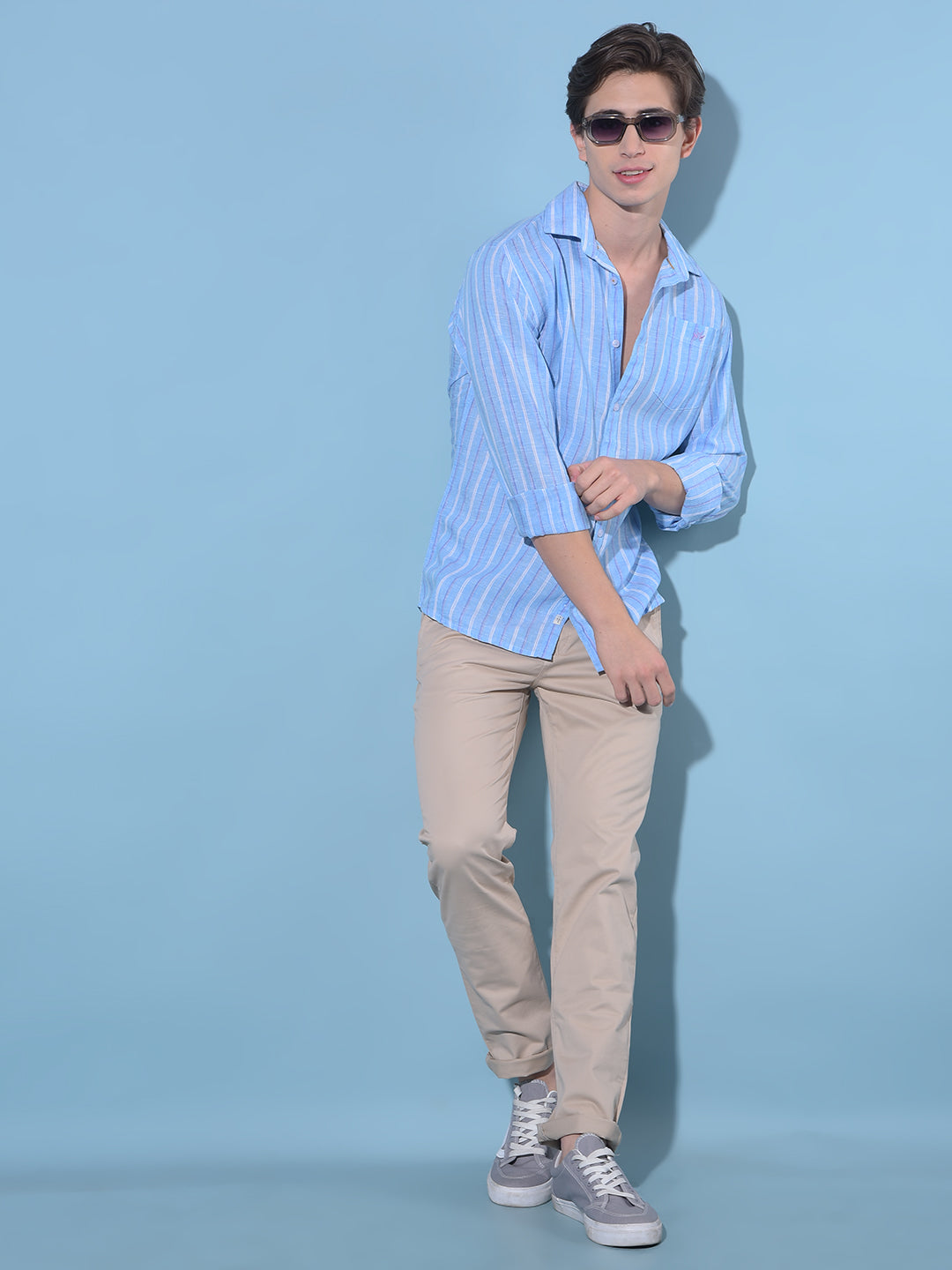 Blue Vertical Striped Linen Shirt-Men Shirts-Crimsoune Club