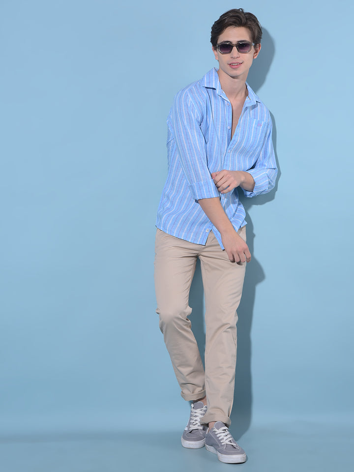 Blue Vertical Striped Linen Shirt-Men Shirts-Crimsoune Club