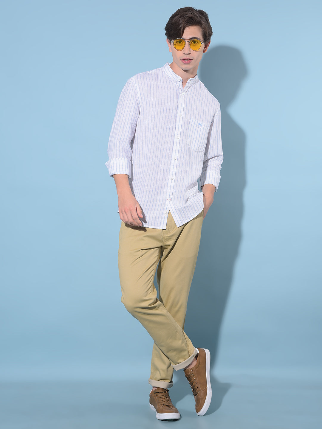 White Vertical Striped Linen Shirt-Men Shirts-Crimsoune Club