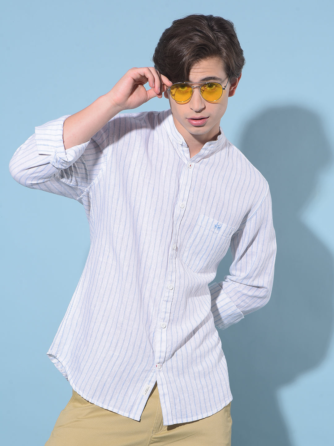 White Vertical Striped Linen Shirt-Men Shirts-Crimsoune Club