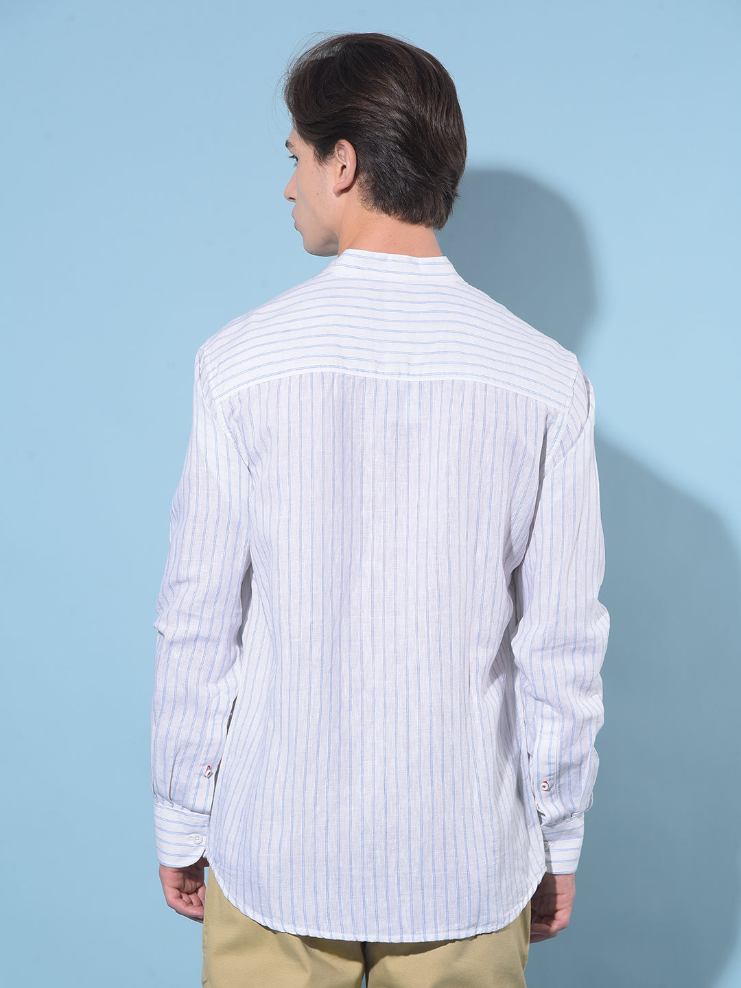 White Vertical Striped Linen Shirt-Men Shirts-Crimsoune Club