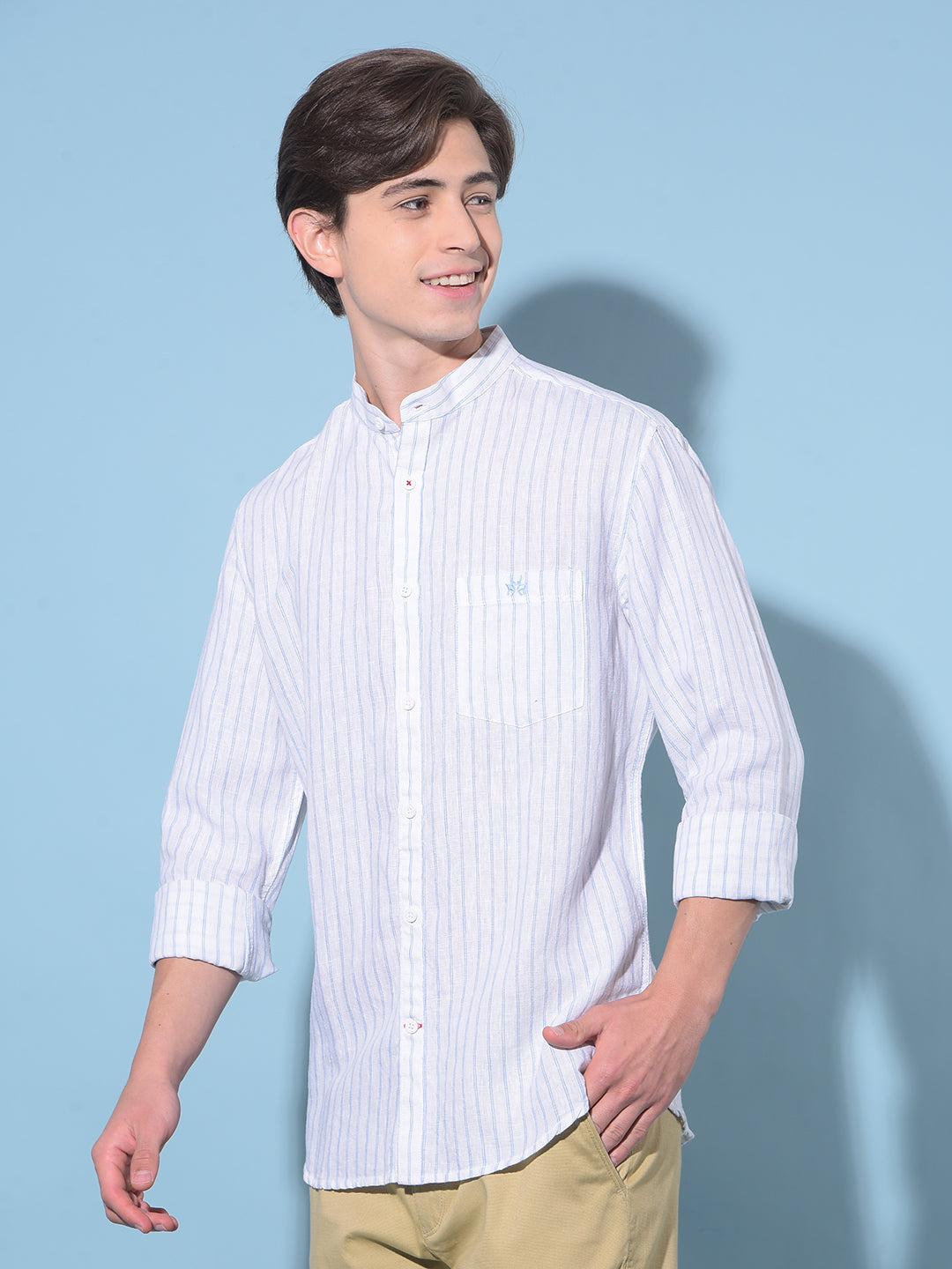 White Vertical Striped Linen Shirt-Men Shirts-Crimsoune Club